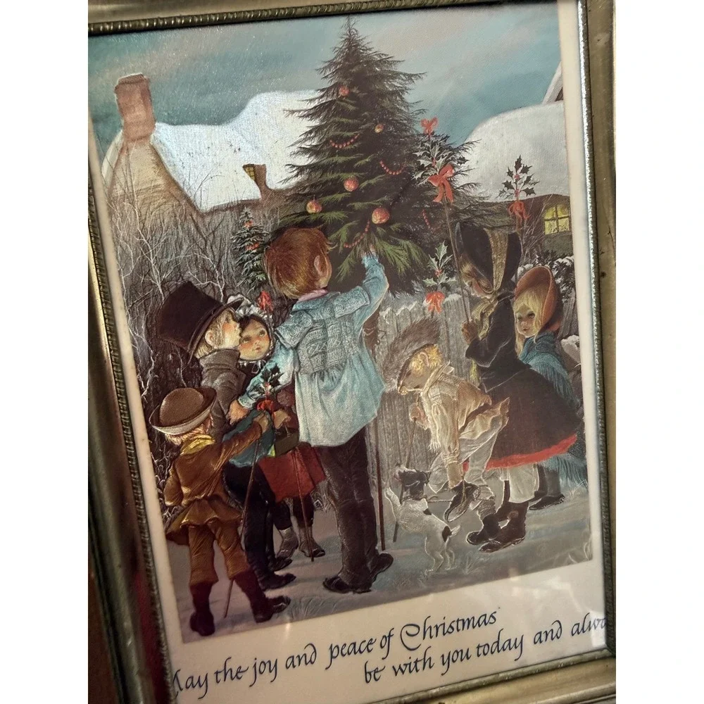 Vintage Christmas Framed Holographic Christmas Card Wood Frame 5x7